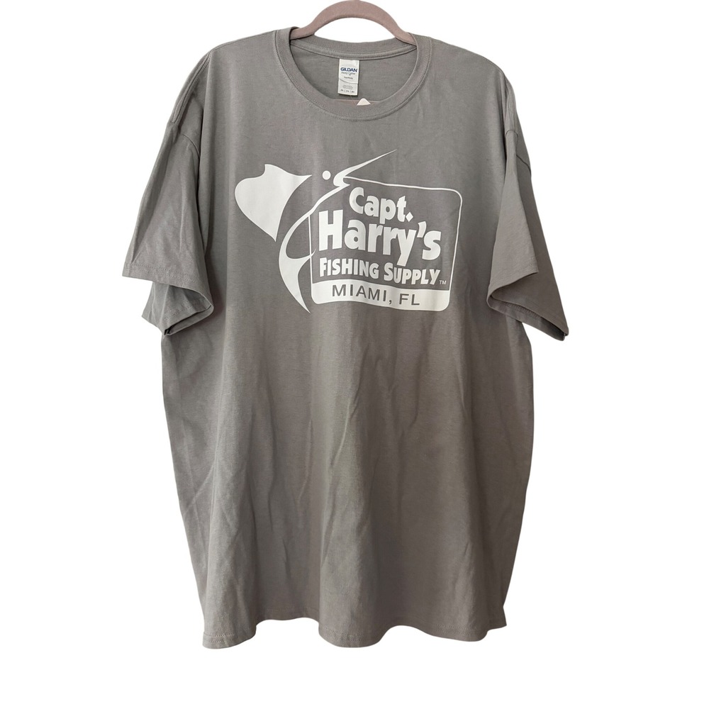 NWT Gildan Men's 2XL Capt. Harry's Fishing Supply Gray T-shirt | SKU 0683